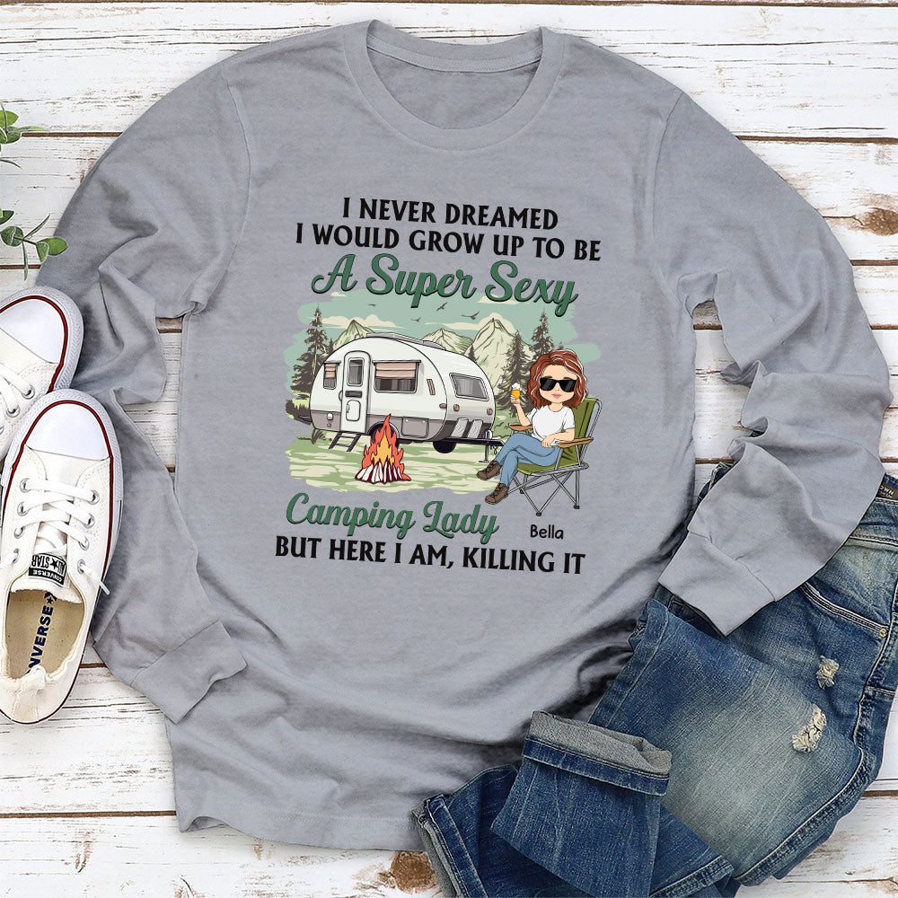 Custom Christmas & Birthday Keepsake Gift • Camping Lady 3 - Personalized Long Sleeve T-shirt
