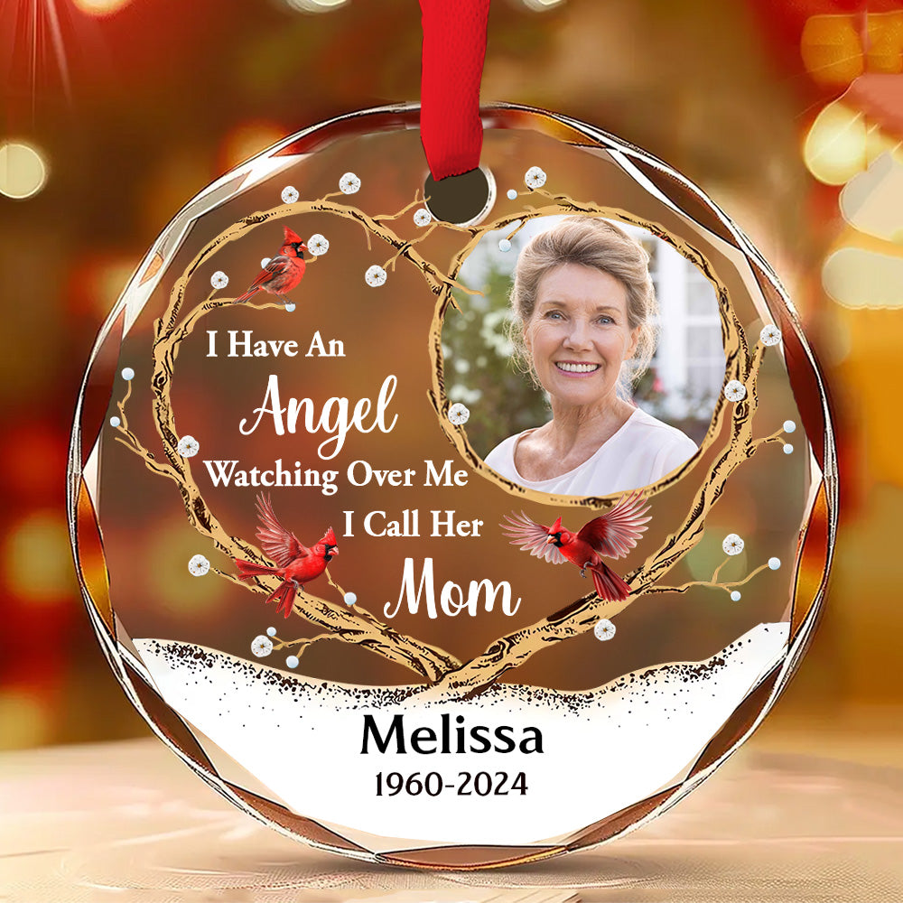 Custom Photo Memorial Christmas Ornament, Sympathy Keepsake • An Angel Watching Over Me - Personalized Glass Ornament