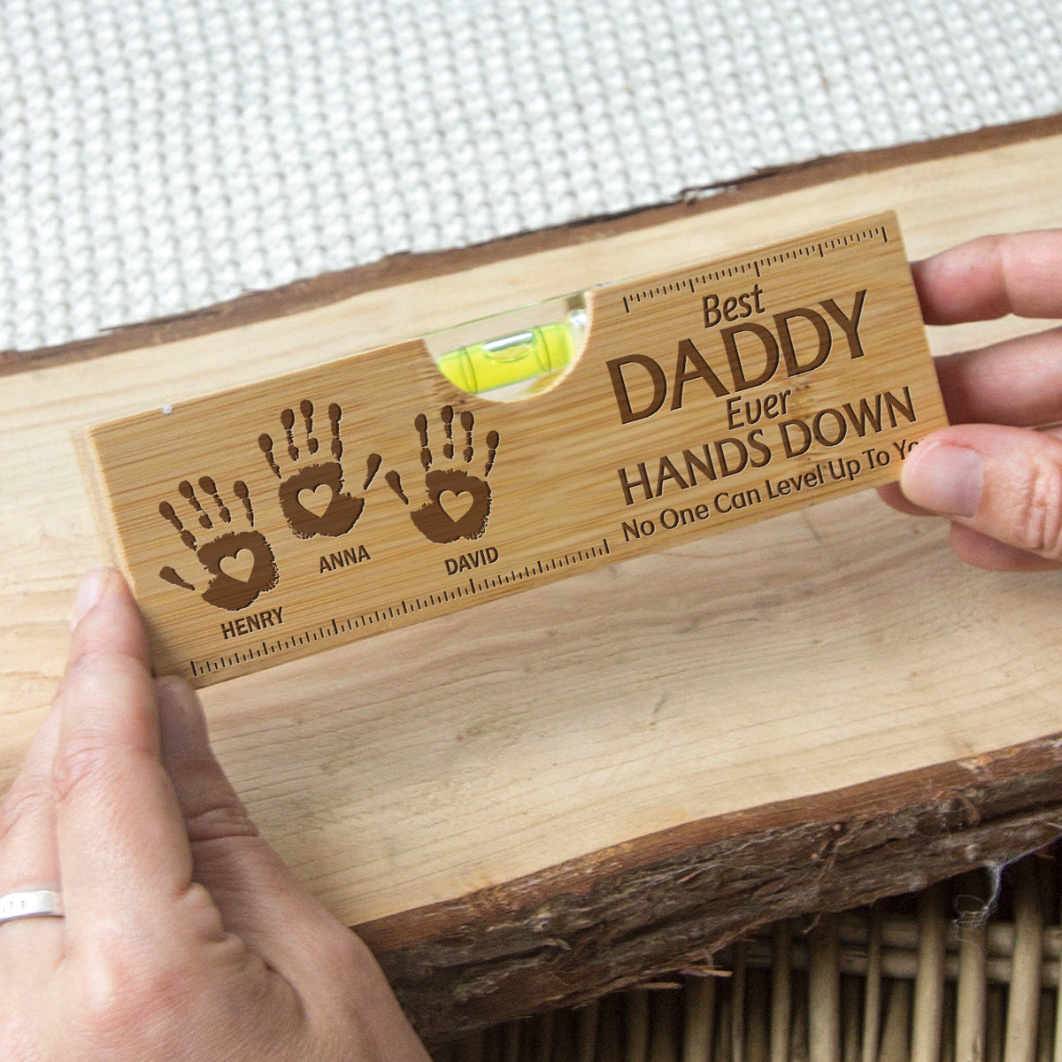 Hands Down We Love You Dad Grandpa - Personalized Engraved Wooden Spirit Level Bottle Opener
