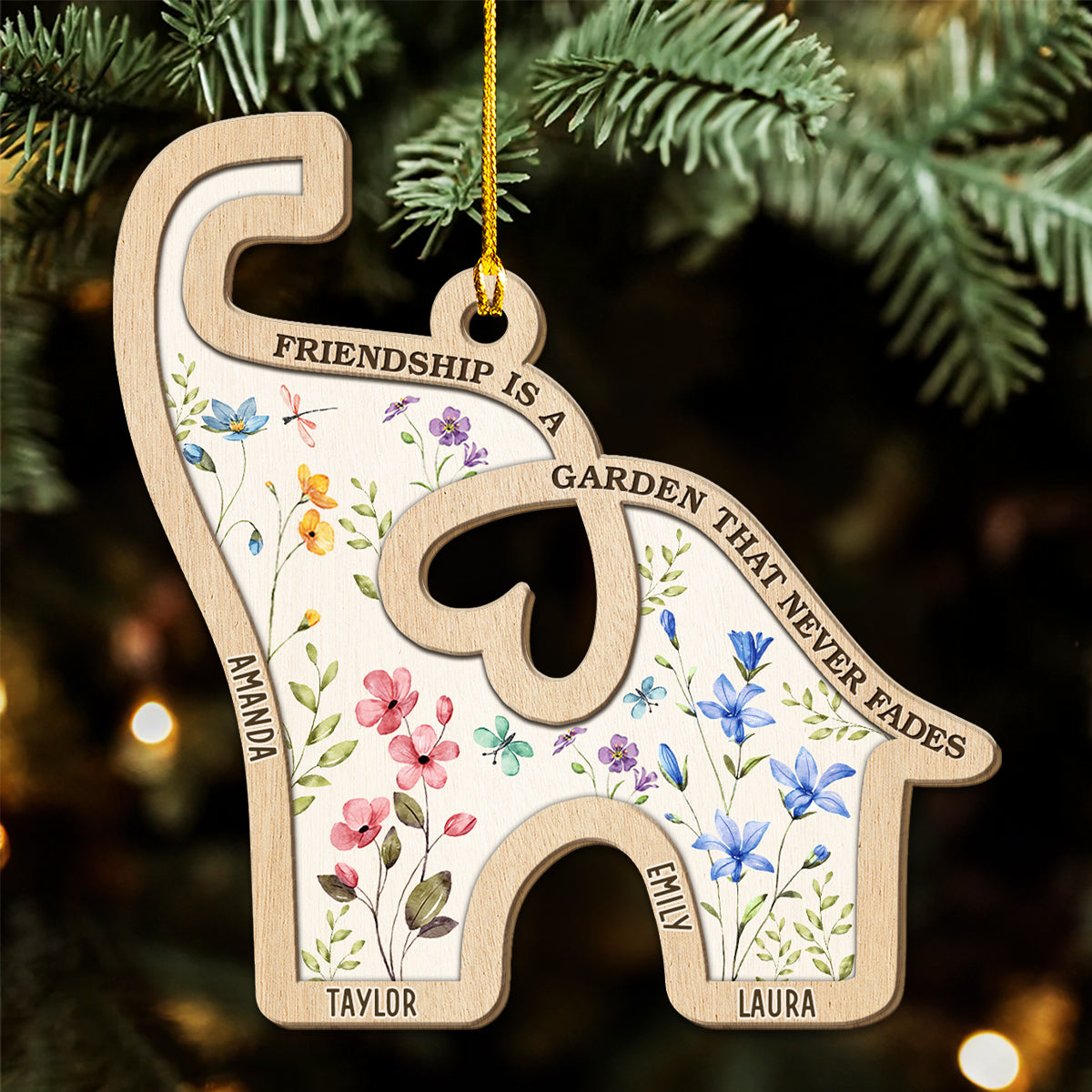 Custom Friendship Christmas Ornament, Best Friend Gift •  Never Faded Garden - Personalized Wood Ornament