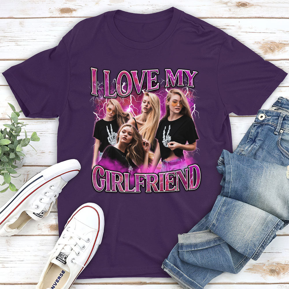 Custom Photo Anniversary Keepsake Gifts For Couple • I Love My Girlfriend - Personalized Premium T-shirt