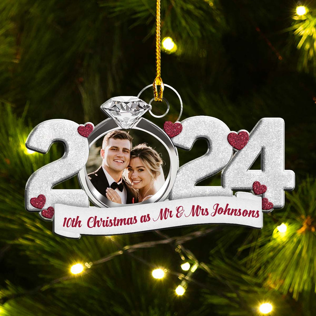 Custom Photo First Christmas Ornament Married, Gift for Newlyweds • First Christmas As Mr And Mrs - Personalized Acrylic Ornament