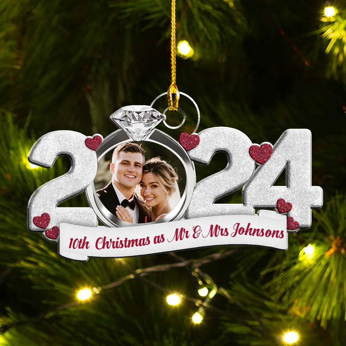 Custom Photo First Christmas Ornament Married, Gift for Newlyweds • First Christmas As Mr And Mrs - Personalized Acrylic Ornament