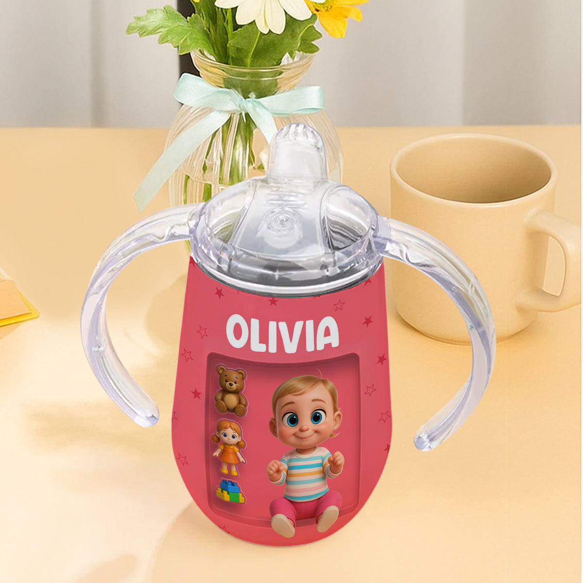 Cute Baby Cartoon - Personalized Sippy Cup With Handles