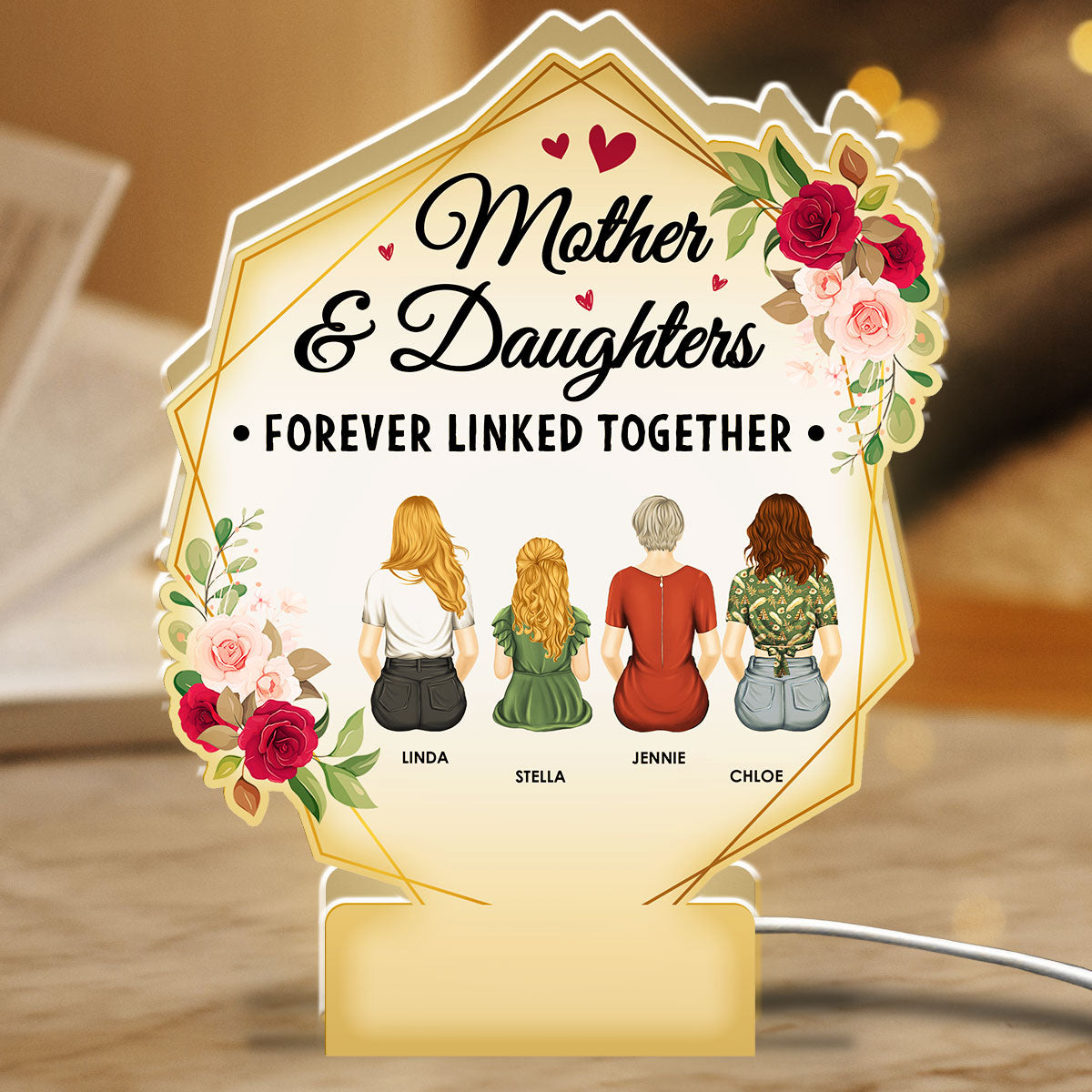 Mother And Daughters Forever Linked Together - Personalized Light Box