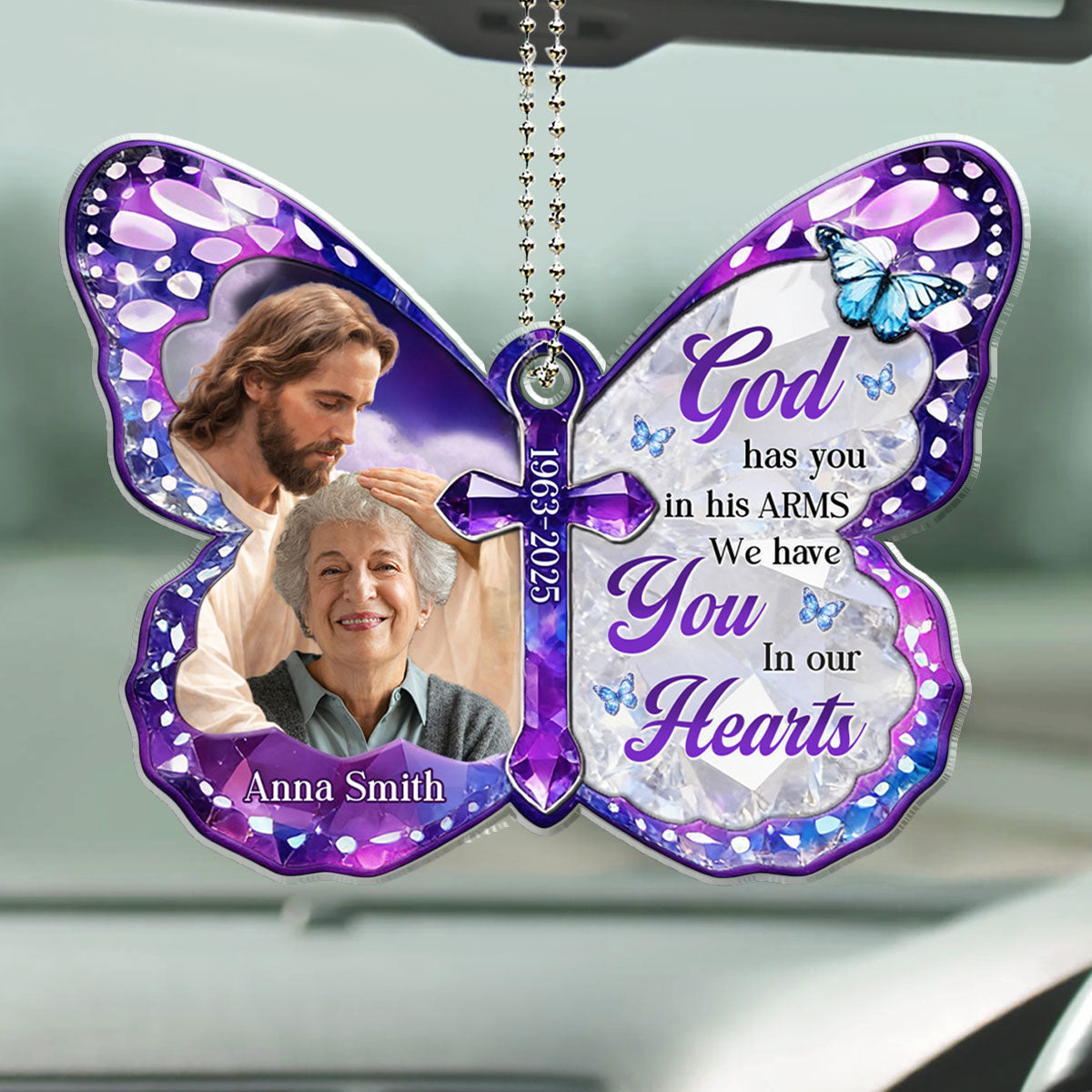 Safe In His Arms - Personalized 3D Effect Car Ornament