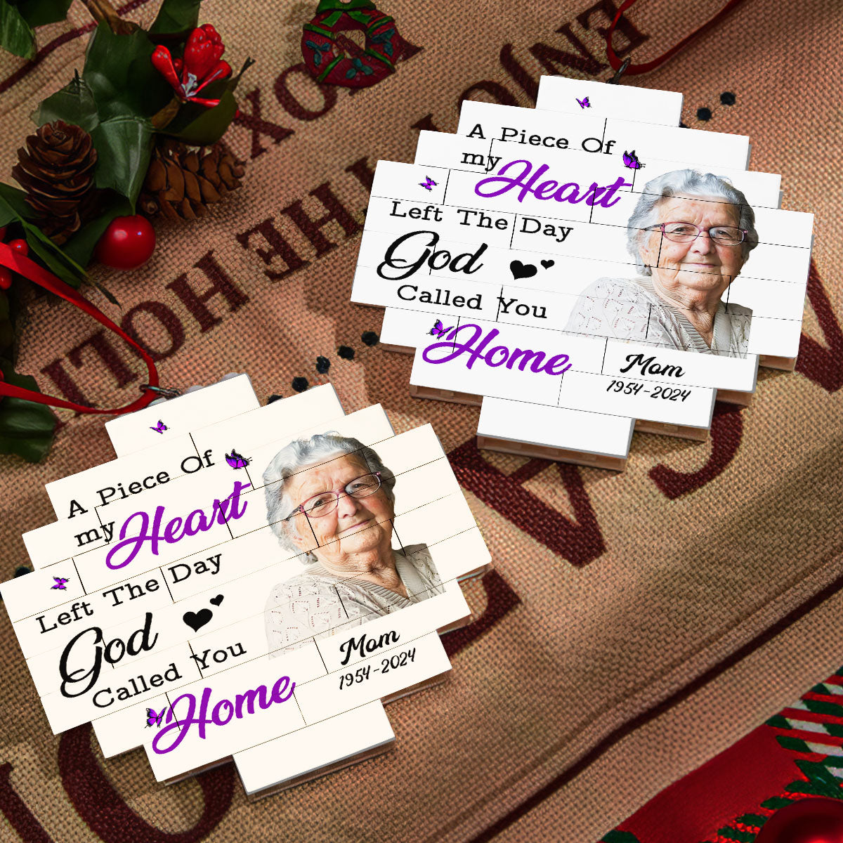 Custom Photo Memorial Christmas Ornament, Sympathy Keepsake • A Piece Of My Heart - Personalized Puzzle Ornament