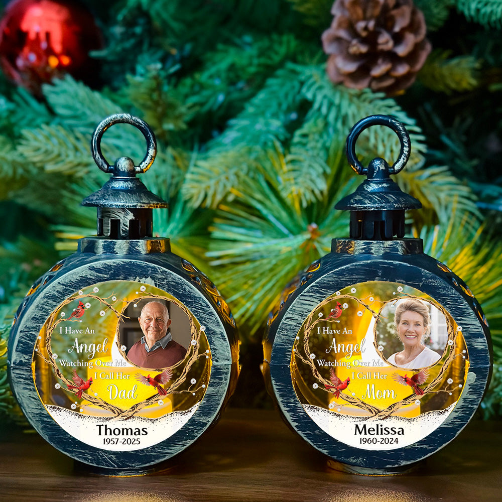 Custom Photo Memorial Christmas Night Light, Remembrance Gifts • An Angel Watching Over Me - Personalized Christmas Lantern