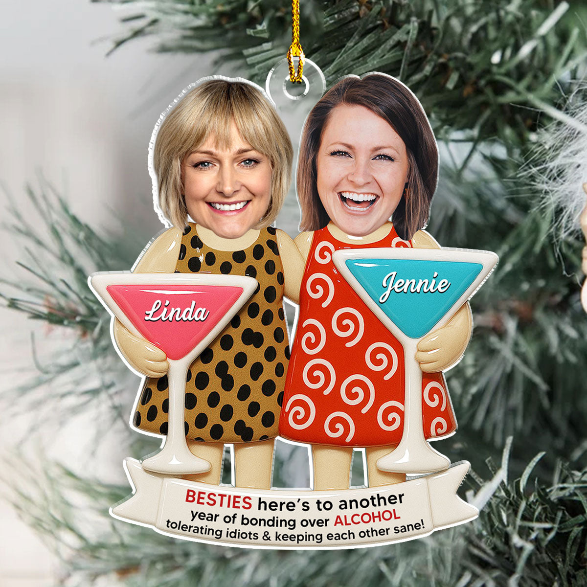 Custom Photo Friendship Christmas Ornament, Best Friend Gift • Girls Night - Personalized Acrylic Ornament