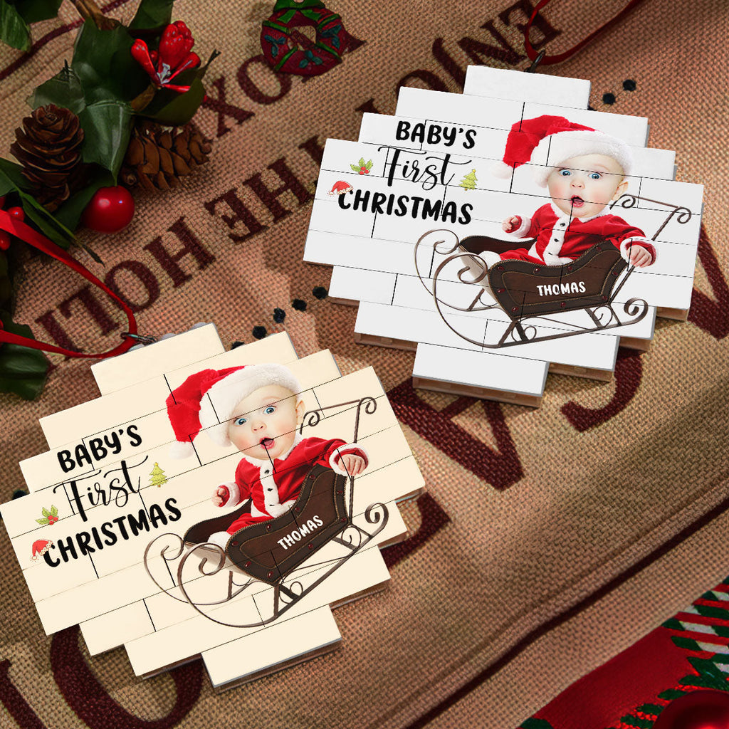 Custom Photo Baby First Christmas Ornament for New Parents • My First Christmas - Personalized Puzzle Ornament