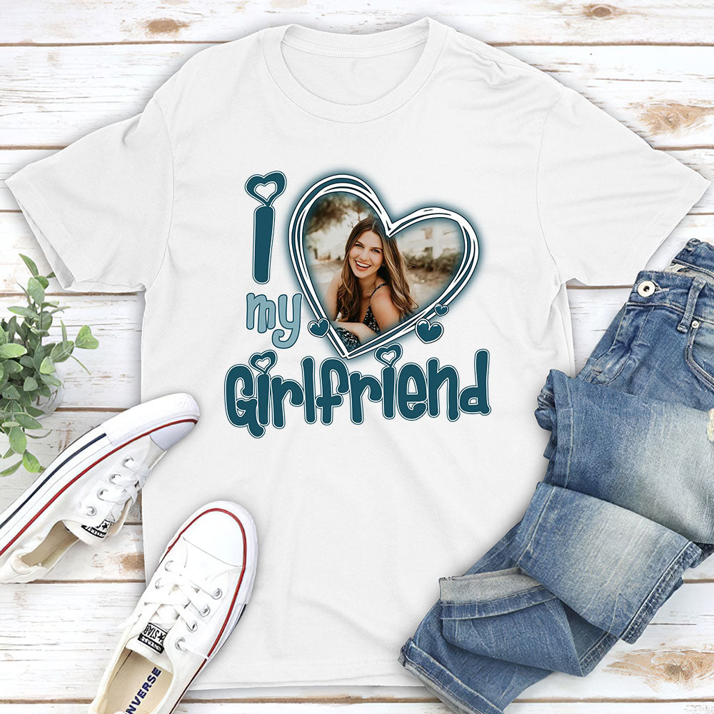 Custom Photo Christmas & Birthday Keepsake Gift • I Love My Girlfriend - Personalized Premium T-shirt