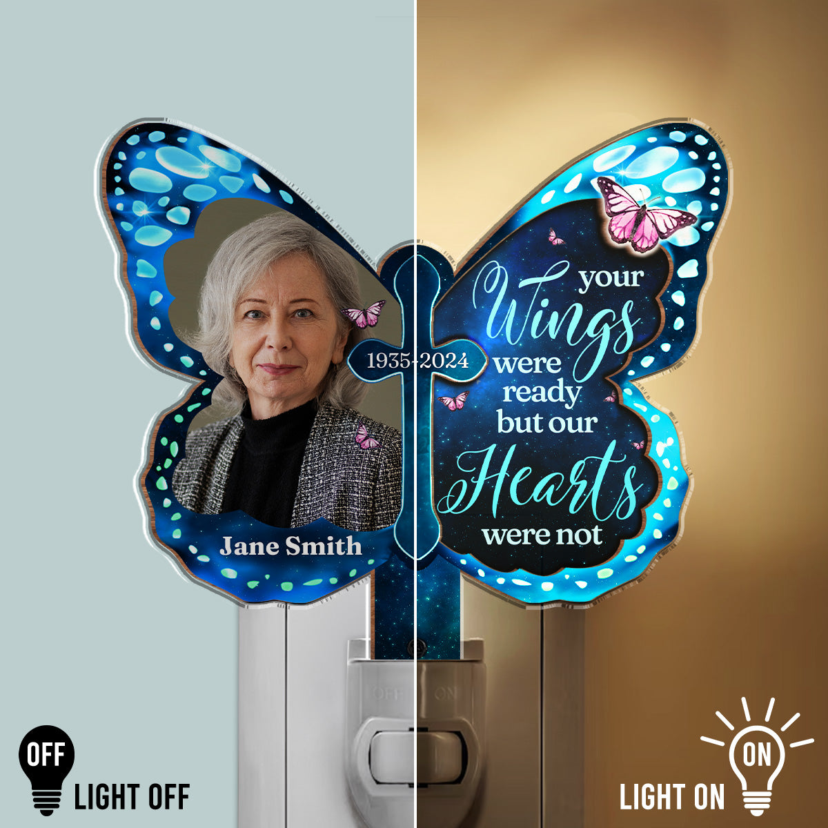 Custom Photo Led Light Gift, Family Keepsake • Your Wings Were Ready - Personalized Wood And Acrylic Night Light