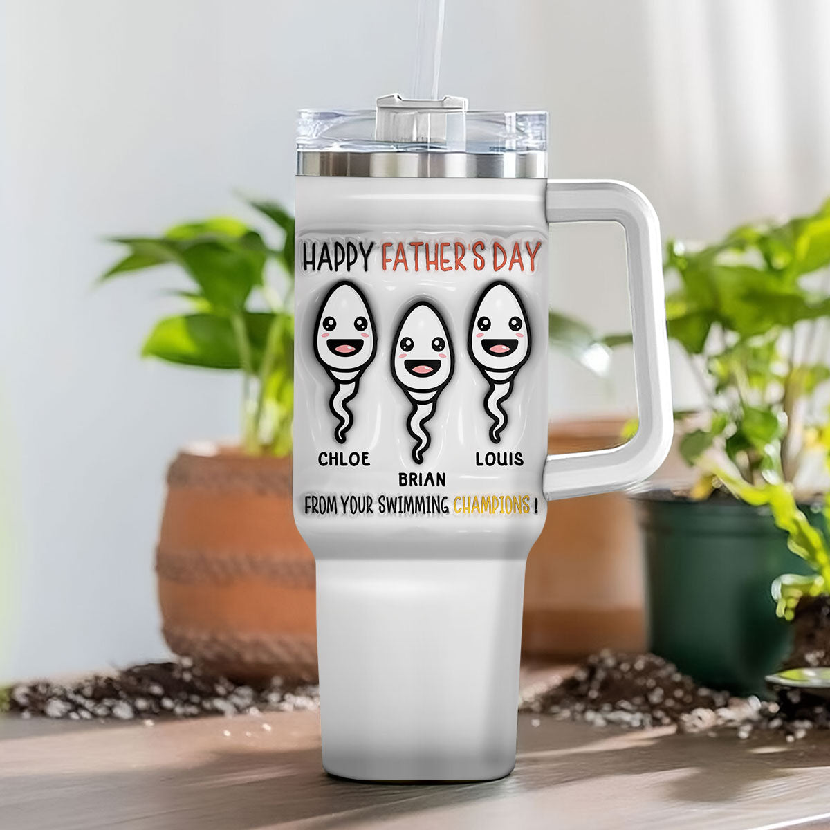 Custom Christmas Birthday Gifts For Dad • From Your Swimming Champions - Personalized 3D Inflated Effect Printed 40 Oz Tumbler
