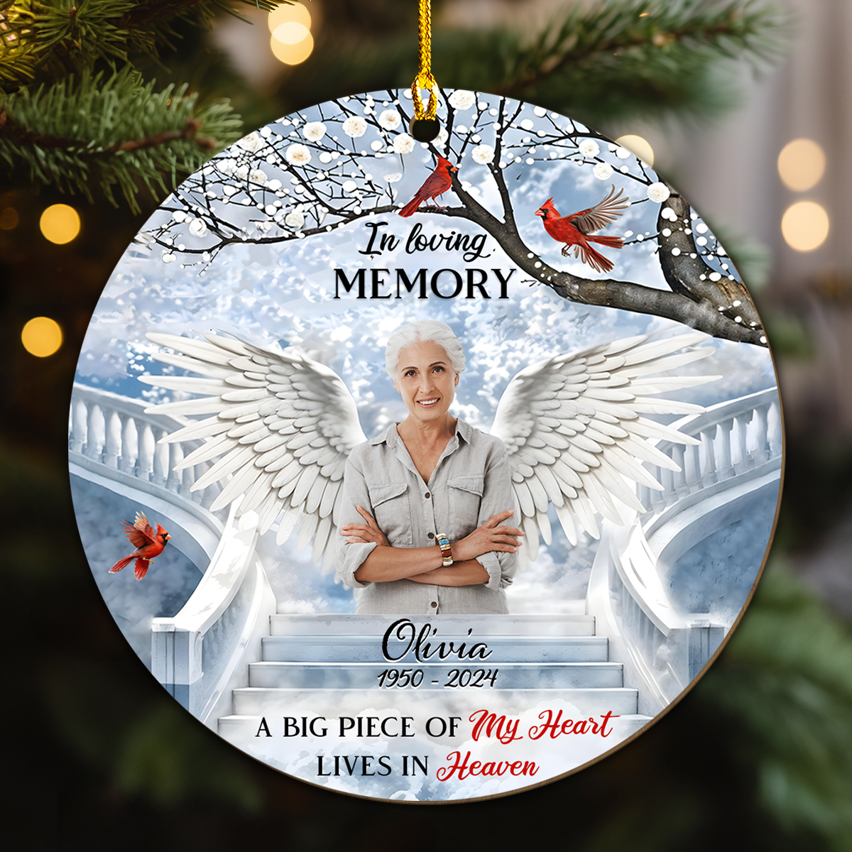 Custom Photo Memorial Christmas Ornament, Sympathy Keepsake • In Loving Memory - Personalized Wood Ornament