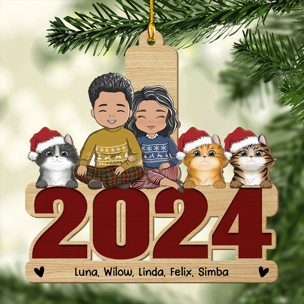 Custom Keepsake Christmas Ornament •  Holiday With Pets - Personalized 1-layered Wood Ornament