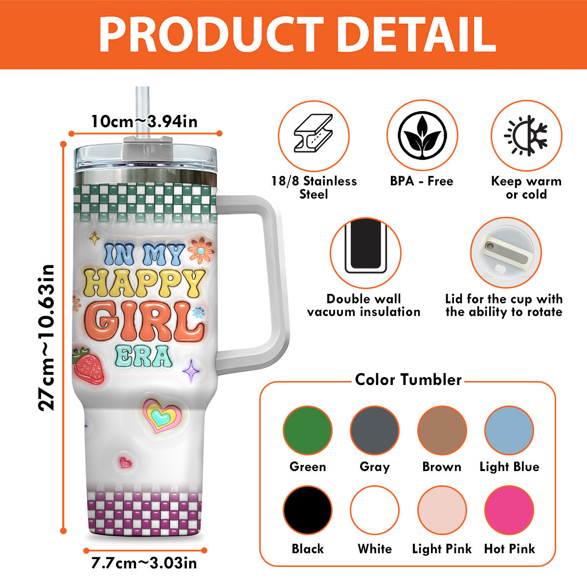 In Happy Girl Era - Personalized 3D Inflated Effect Printed 40 Oz Tumbler