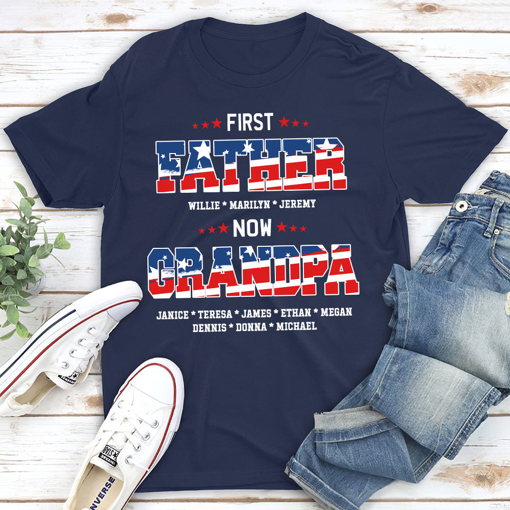 Custom Christmas & Birthday Gift for Dad, Grandpa • First Dad Now Papa - Personalized Shirt