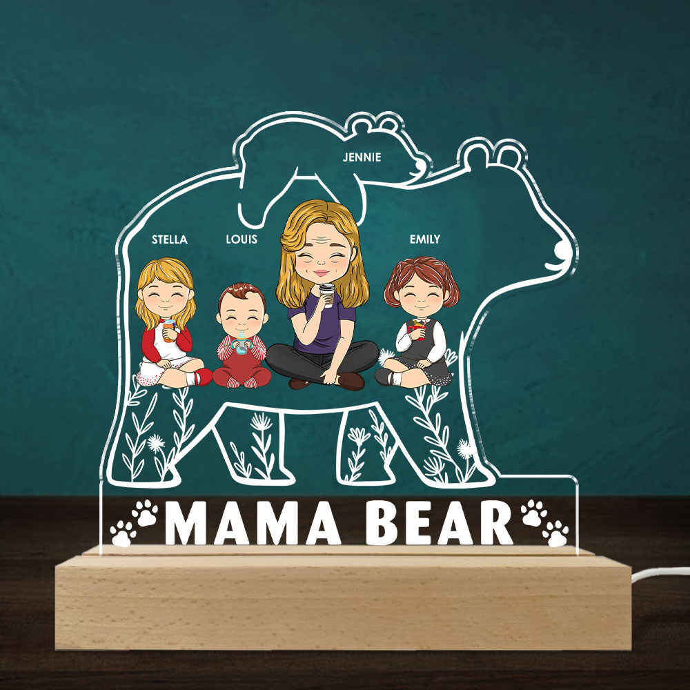 Custom Photo Gift for Mom Grandma, Mother's Day Birthday • Mama Bear - Personalized LED Light