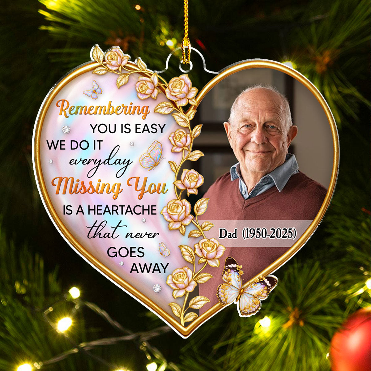 Custom Photo Memorial Christmas Ornament, Sympathy Keepsake • Remembering You Is Easy - Personalized Acrylic Ornament