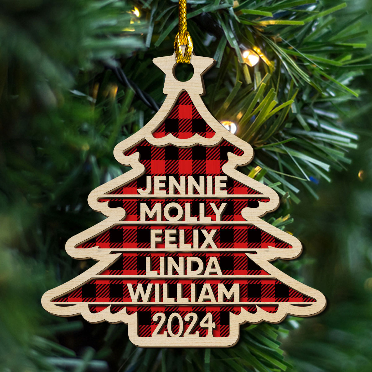 Custom Family Ornament, Christmas Gift for Family Members •  Family Name Christmas Tree - Personalized 2-layered Wood Ornament