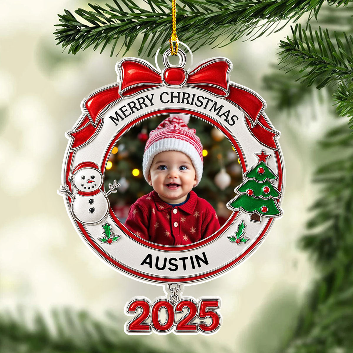 Custom Photo Family Ornament, Christmas Gift for Family Members • Newborn Christmas - Personalized Acrylic Ornament