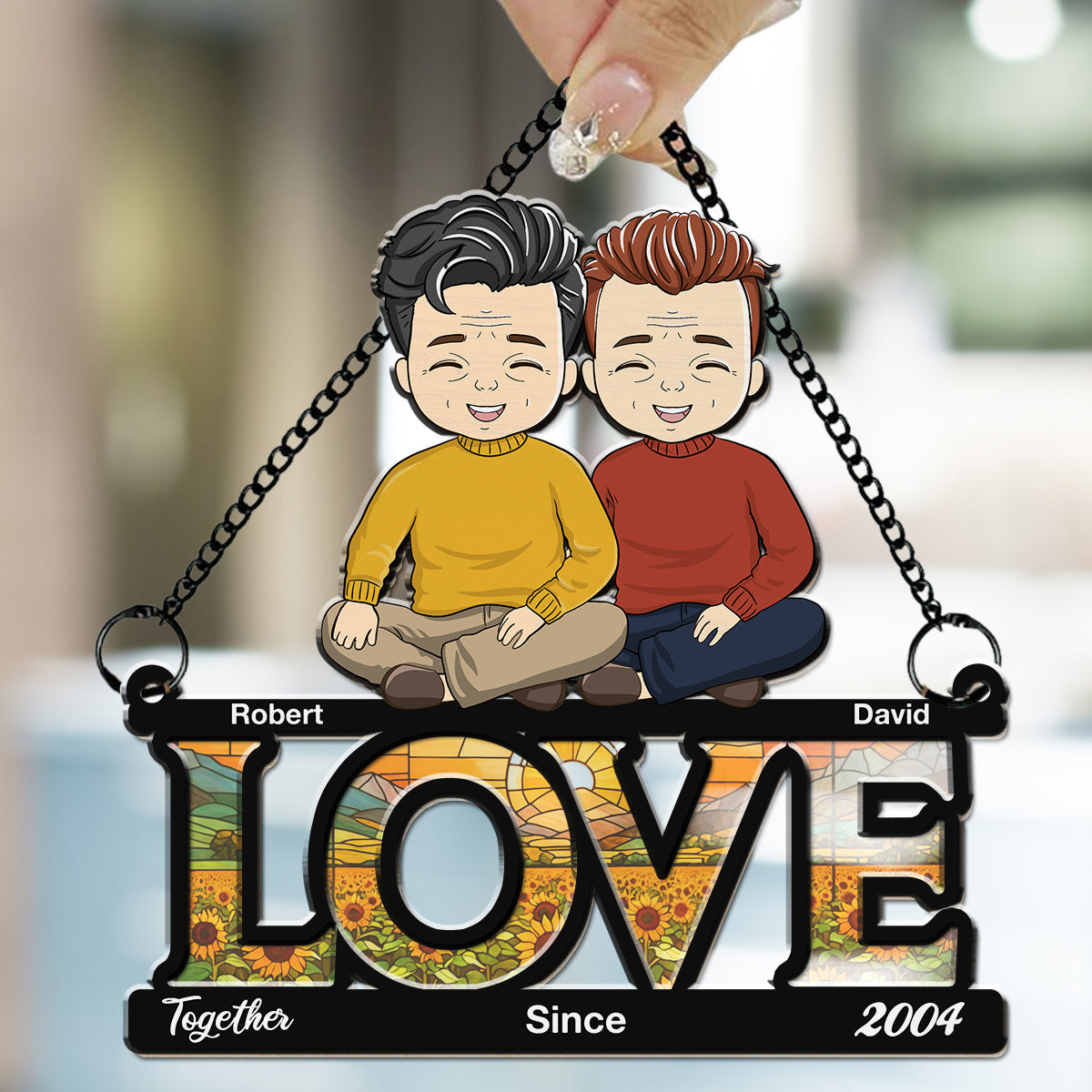 Custom Couple Hanging Decor, Anniversary Valentine's Day Gifts • Together - Personalized Suncatcher
