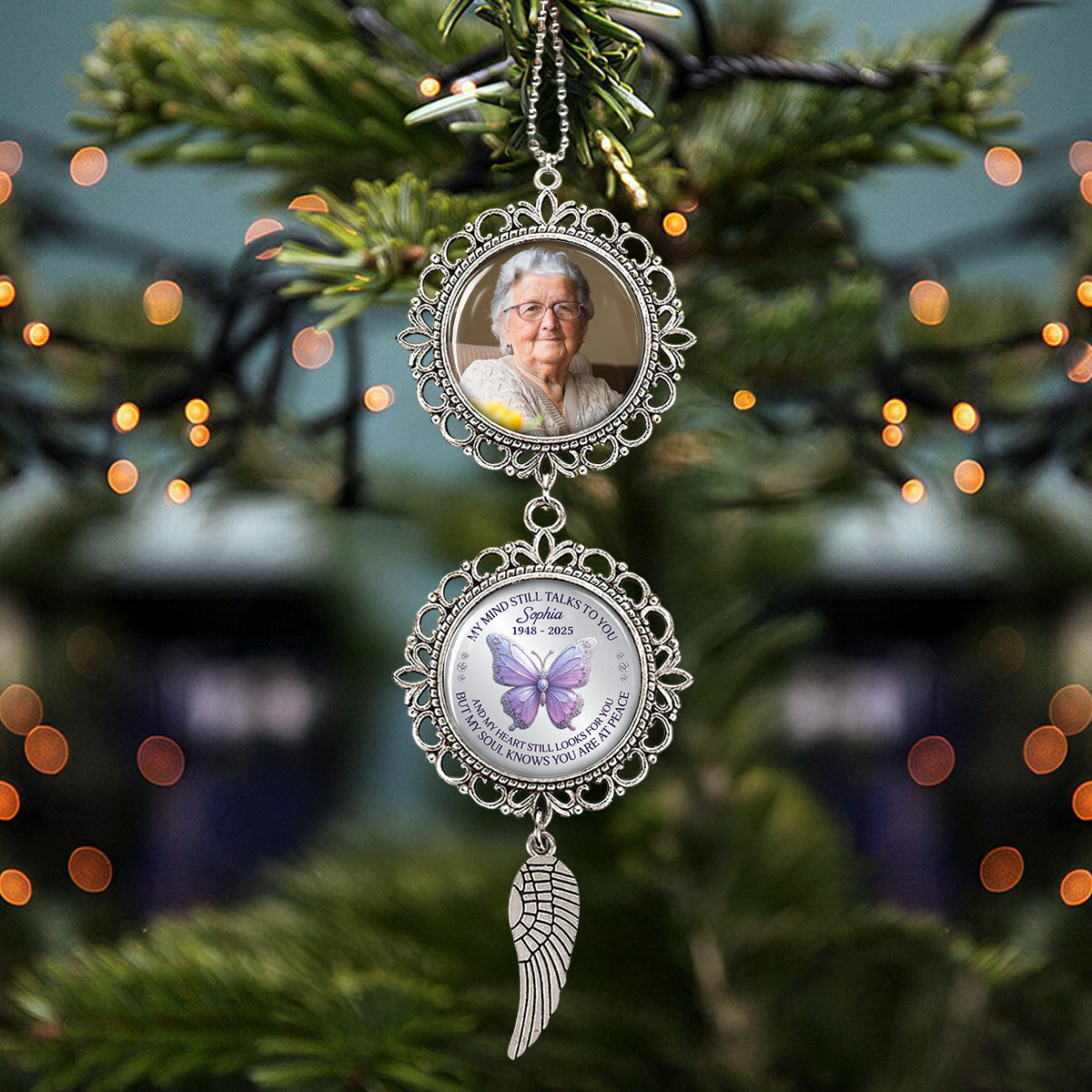 Custom Photo Family Ornament, Christmas Gift for Family Members • My Mind Still Talks To You - Personalized Charming Ornament