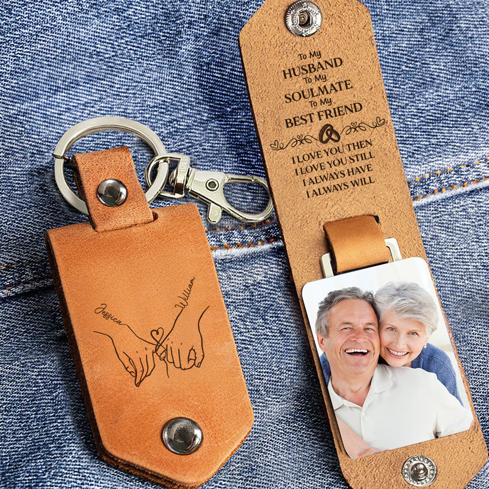To My Husband Soulmate Best Friend - Personalized Leather Photo Keychain
