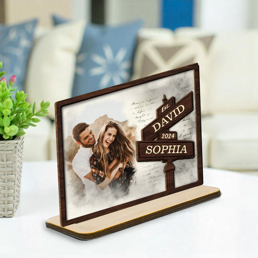 Custom Couple's Decor, Anniversary & Wedding Gift • Always Love - Personalized 2-Layer Wood Plaque With Flat Base
