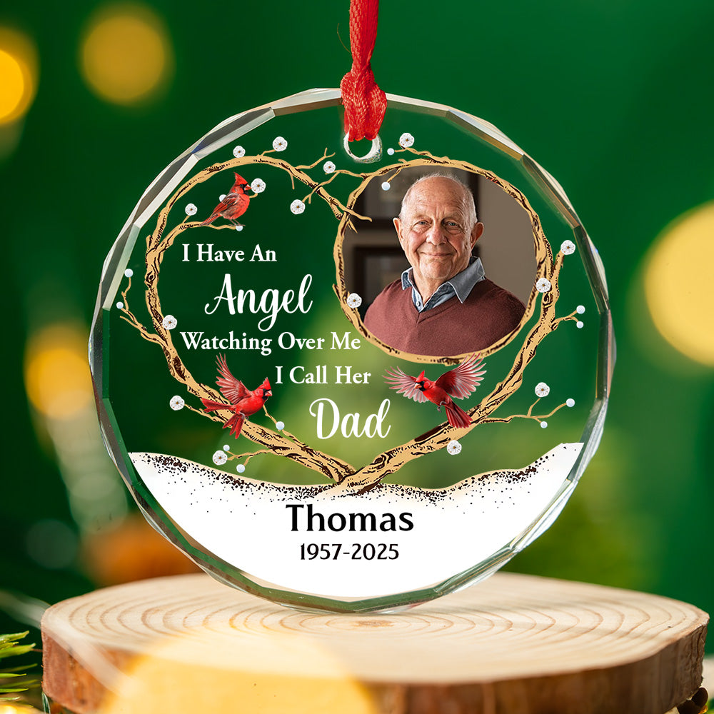 Custom Photo Memorial Christmas Ornament, Sympathy Keepsake • An Angel Watching Over Me - Personalized Glass Ornament