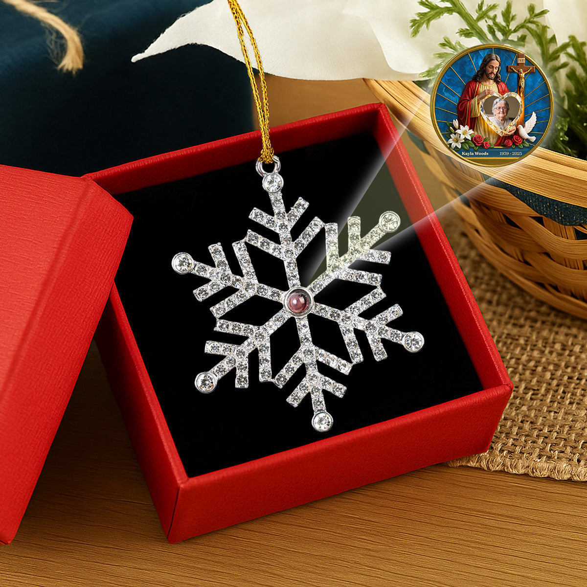 Custom Photo Memorial Christmas Ornament, Sympathy Keepsake • Guardian Of My Heart - Personalized Photo Snowflake Projection Ornament