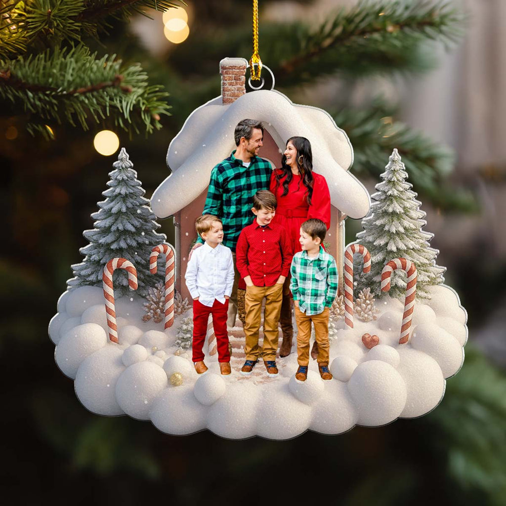 Custom Photo Family Ornament, Christmas Gift for Family Members • Our House Our Home - Personalized Acrylic Ornament