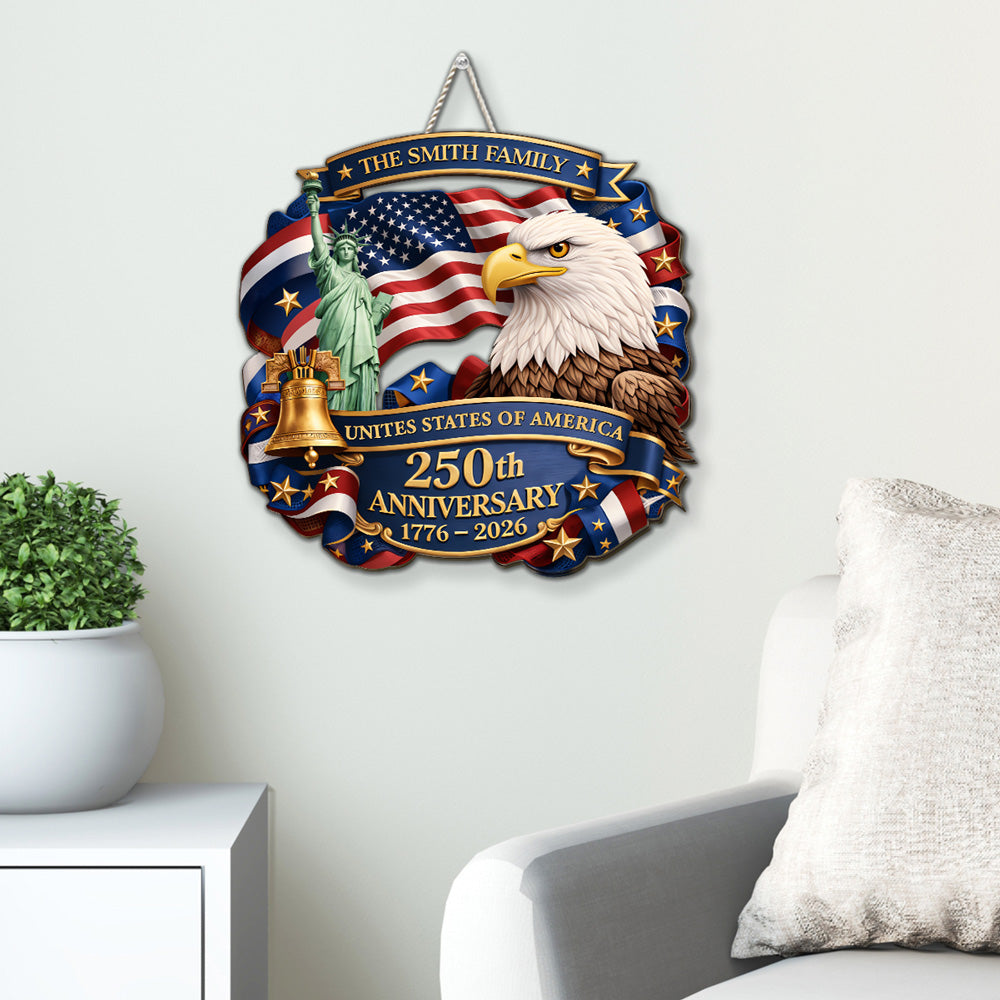 Custom Family Patriotic Hanging Decor, 4th of July • Time For The Grand Anniversary - Personalized Wood Sign
