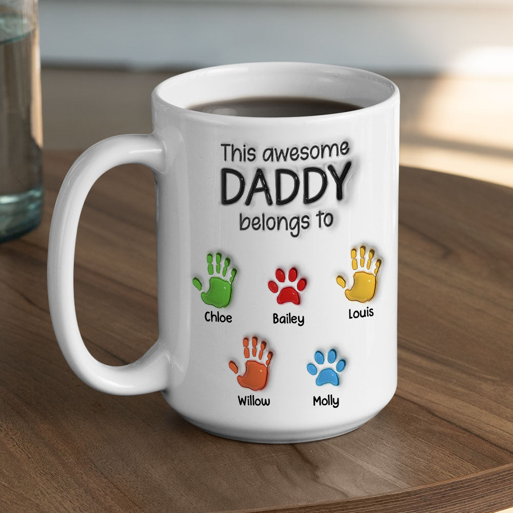 Custom Father's Day, Special Gift for Dad & Grandpa • This Awesome Dad Grandpa Belongs To - Personalized 3D Inflated Effect Mug