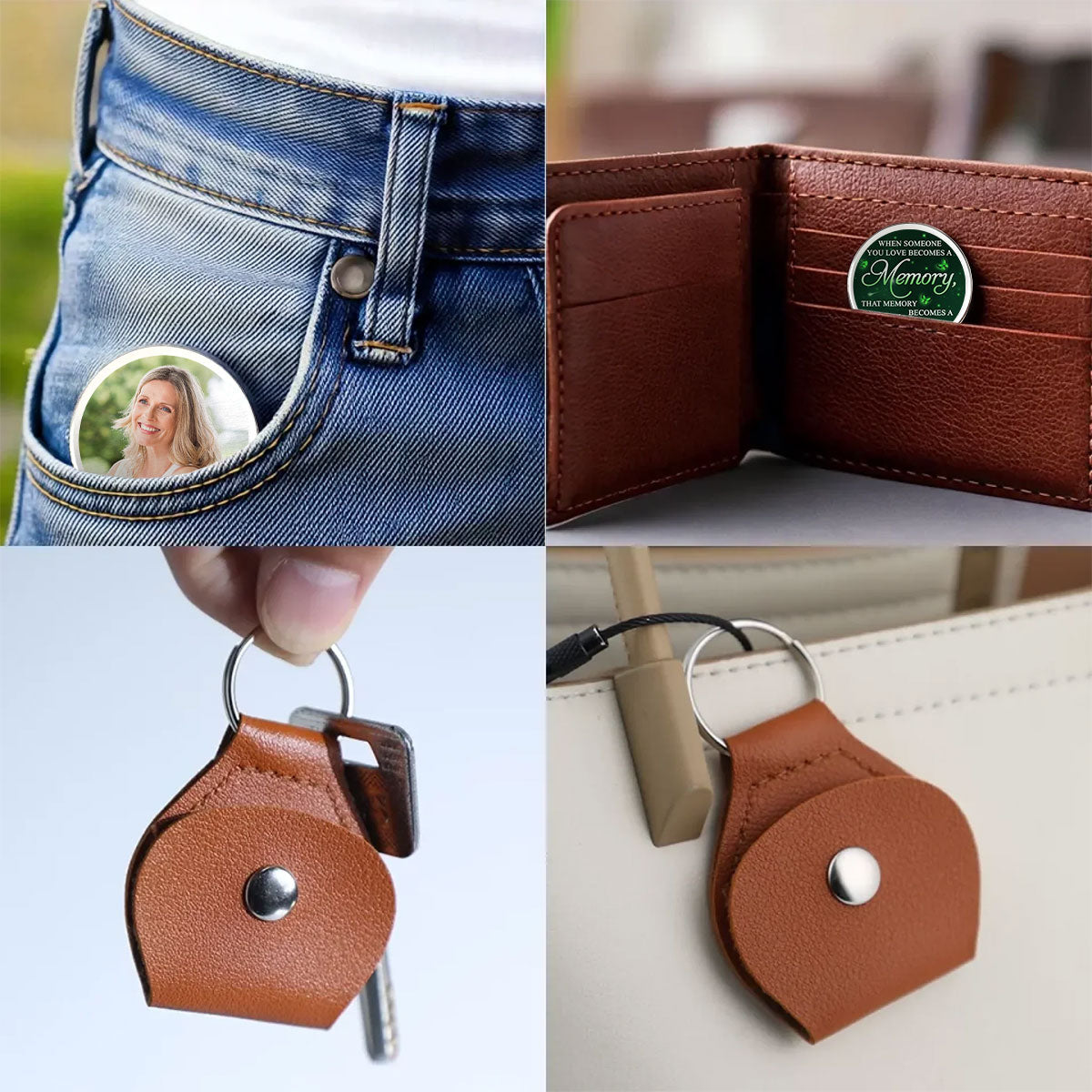 Custom Photo Memorial Coin Keychain, Sympathy Keepsake • Hearts And Minds - Personalized Pocket Hug