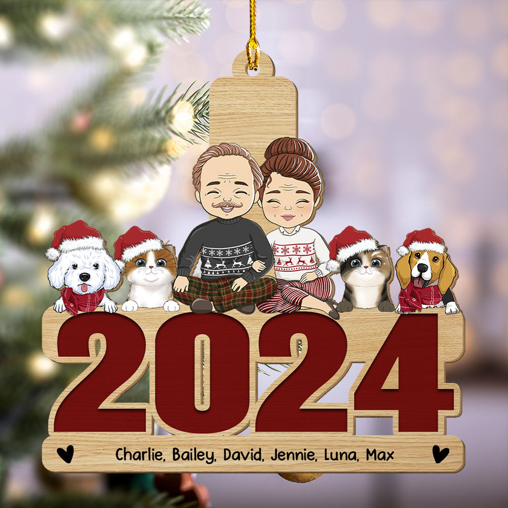 Custom Keepsake Christmas Ornament •  Holiday With Pets - Personalized 1-layered Wood Ornament