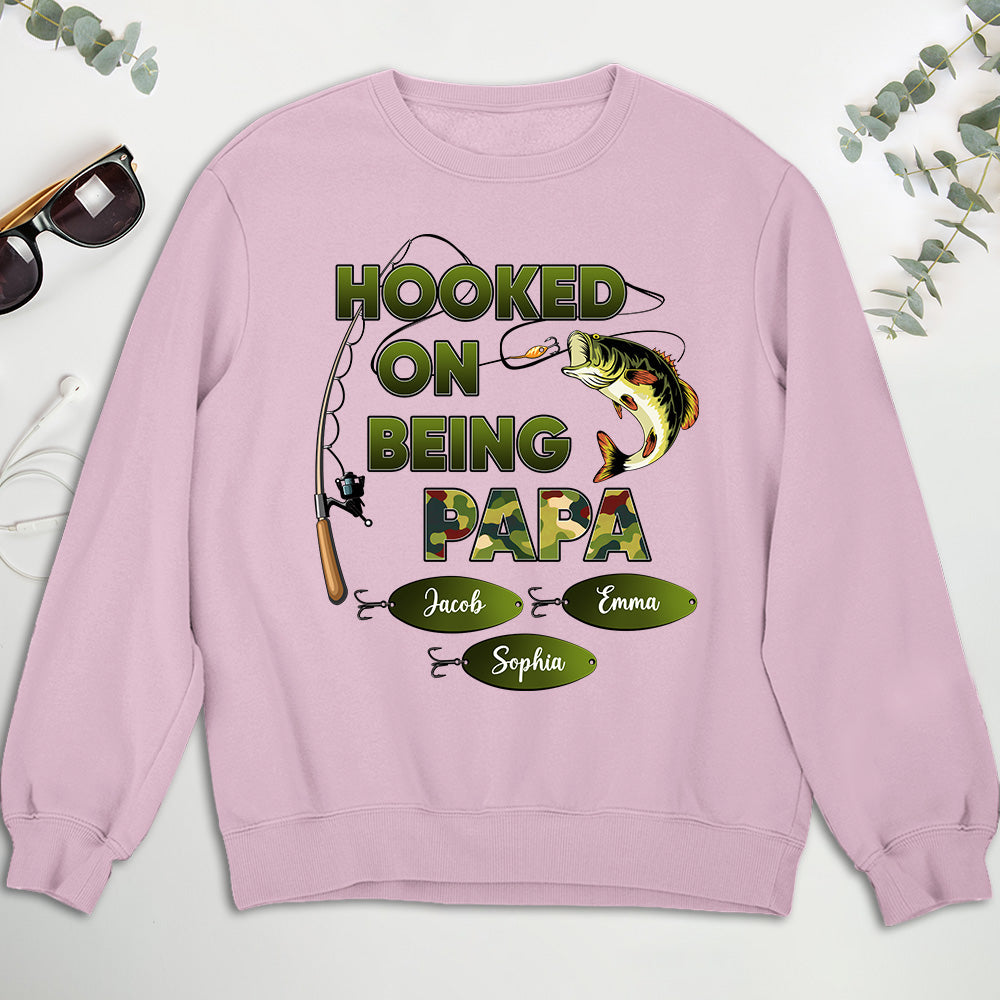 Custom Christmas & Birthday Gift for Dad, Grandpa • Hooked On Being Grandpa Papa - Personalized Shirt