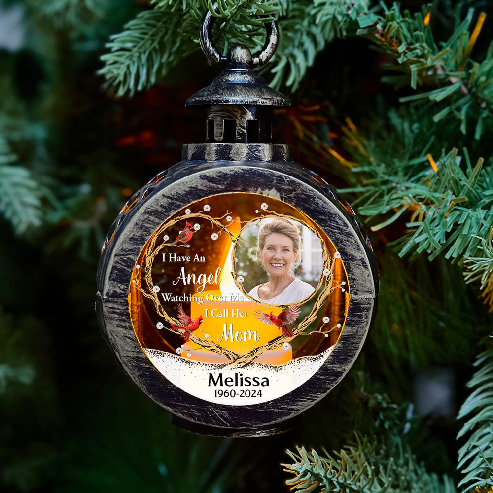 Custom Photo Memorial Christmas Night Light, Remembrance Gifts • An Angel Watching Over Me - Personalized Christmas Lantern