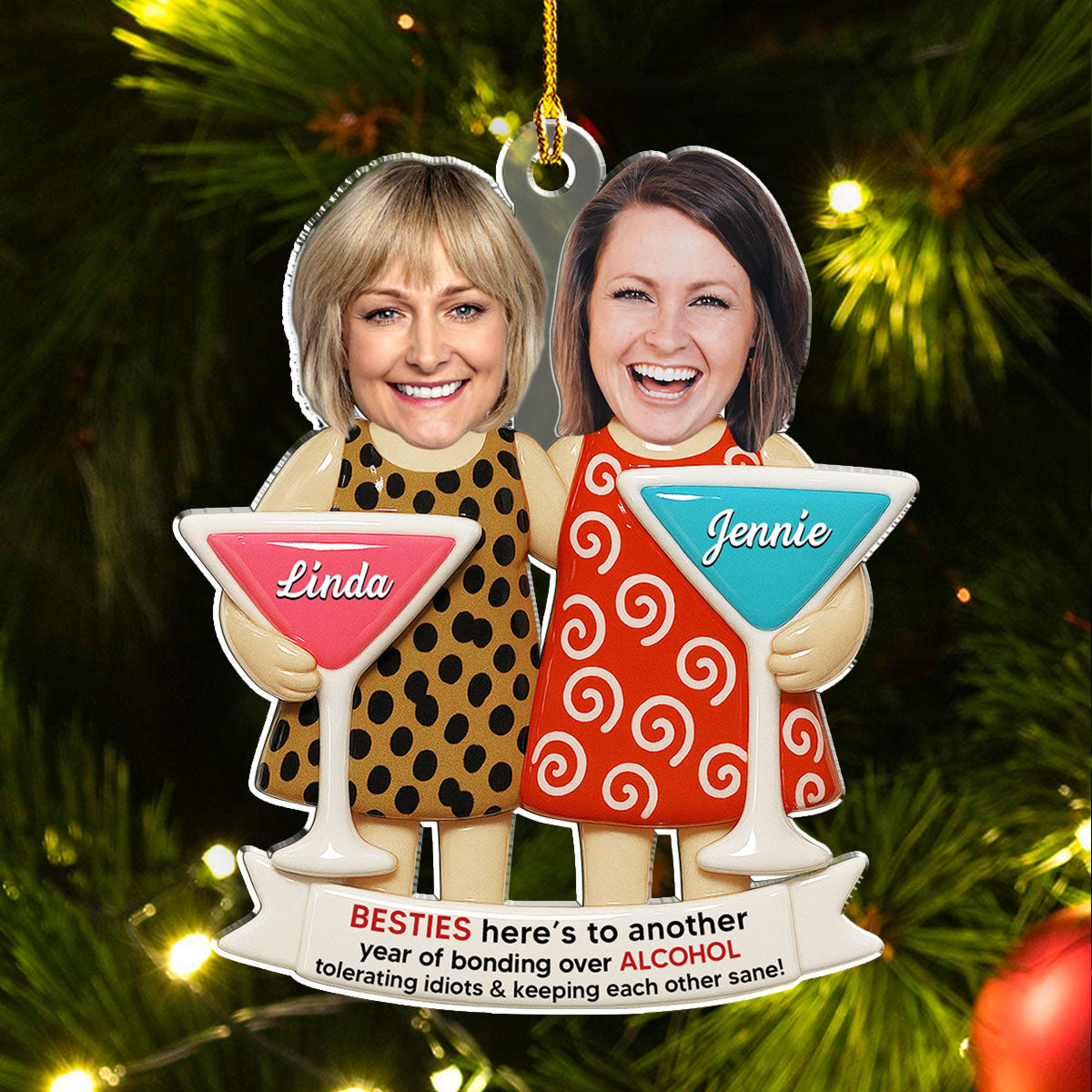 Custom Photo Friendship Christmas Ornament, Best Friend Gift • Girls Night - Personalized Acrylic Ornament