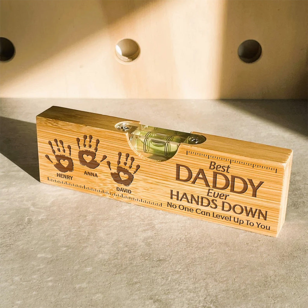 Hands Down We Love You Dad Grandpa - Personalized Engraved Wooden Spirit Level Bottle Opener