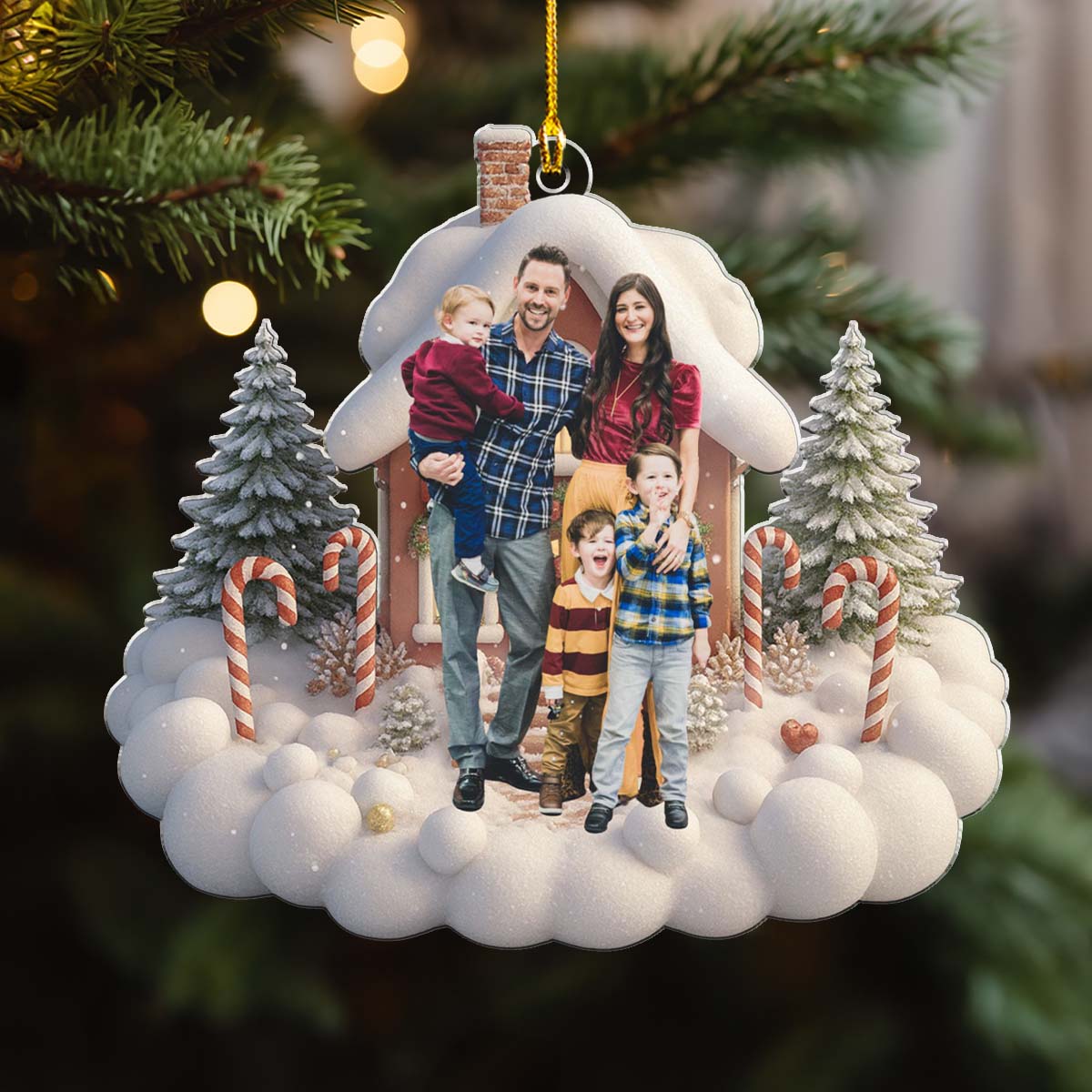 Custom Photo Family Ornament, Christmas Gift for Family Members • Our House Our Home - Personalized Acrylic Ornament