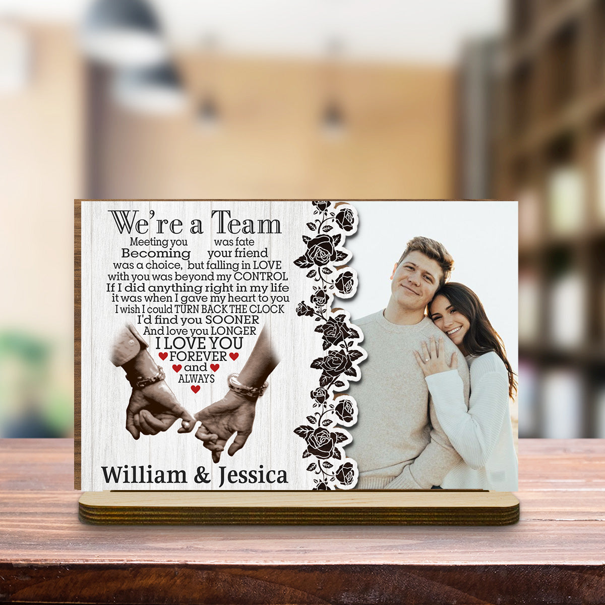 Custom Couple's Decor, Anniversary & Wedding Gift • Meeting You Was Fate - Personalized 2-Layer Wood Plaque With Flat Base