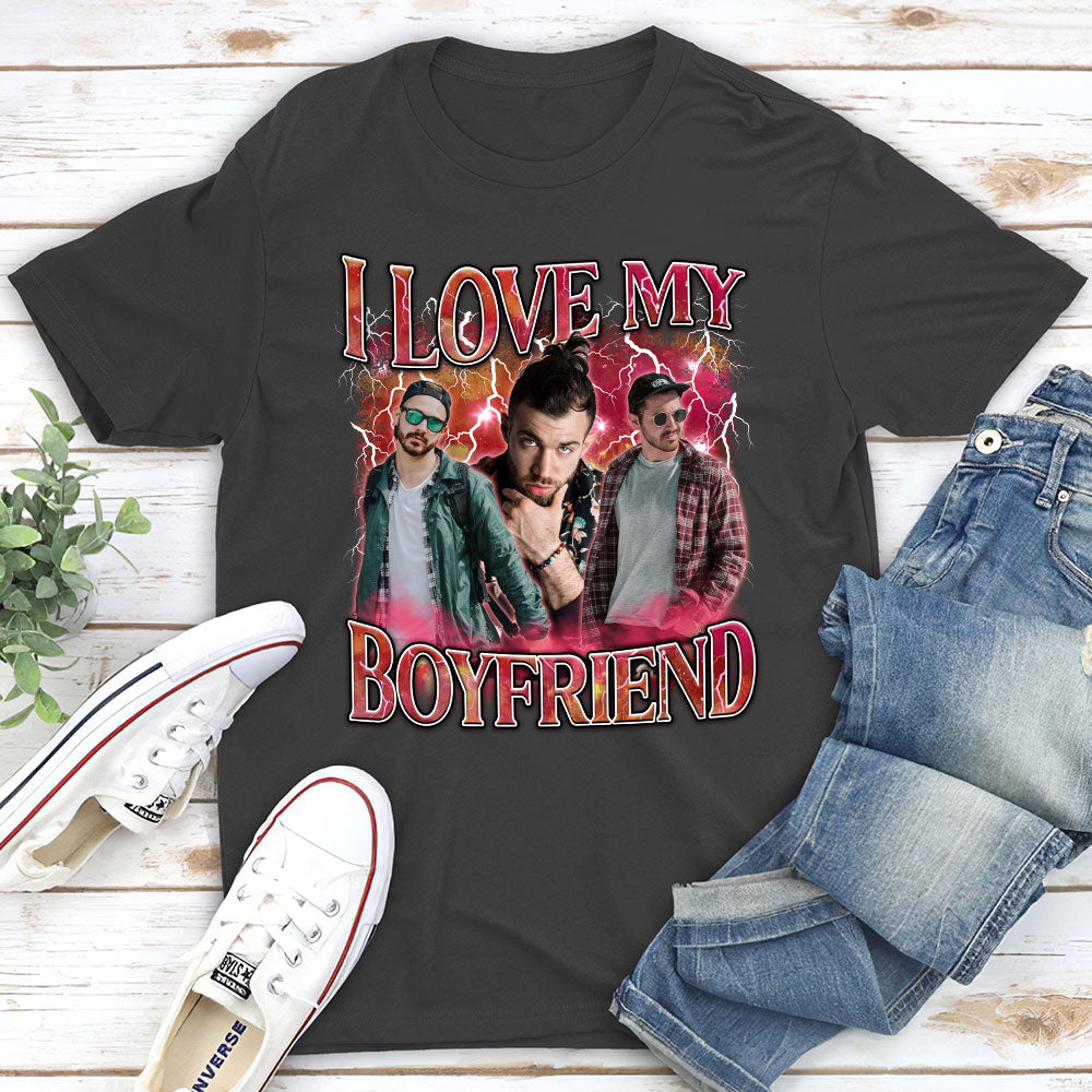 Custom Photo Anniversary Keepsake Gifts For Couple • I Love My Girlfriend - Personalized Premium T-shirt