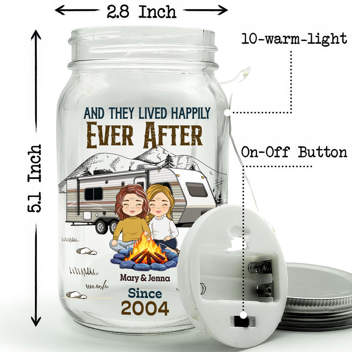 And They Lived Happily Ever After - Personalized Mason Jar Light