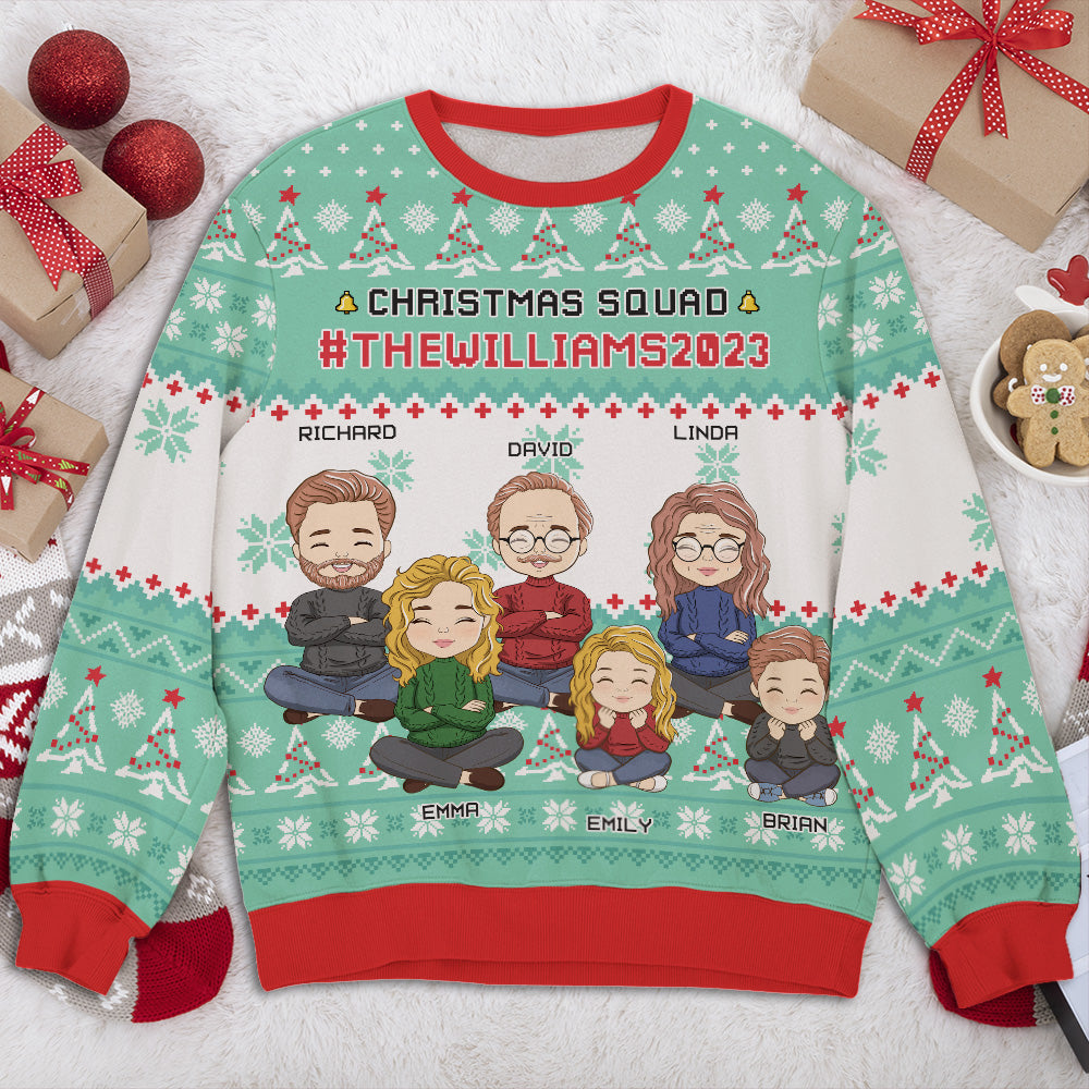Custom Family Christmas Sweatshirt, Gift for Family Members • Family Squad - Personalized All-Over-Print Sweatshirt
