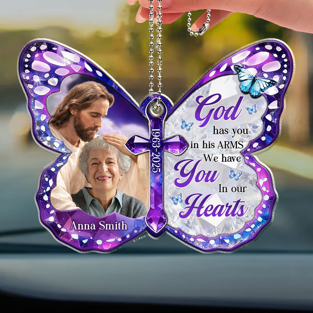 Safe In His Arms - Personalized 3D Effect Car Ornament