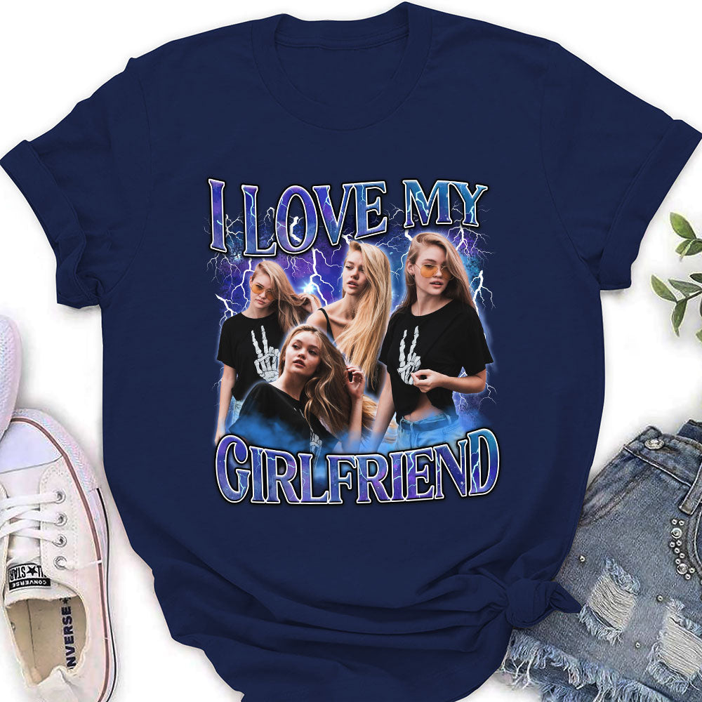 Custom Photo Anniversary Keepsake Gifts For Couple • I Love My Girlfriend - Personalized Women's T-shirt