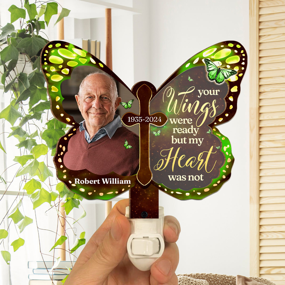 Custom Photo Led Light Gift, Family Keepsake • Your Wings Were Ready - Personalized Wood And Acrylic Night Light