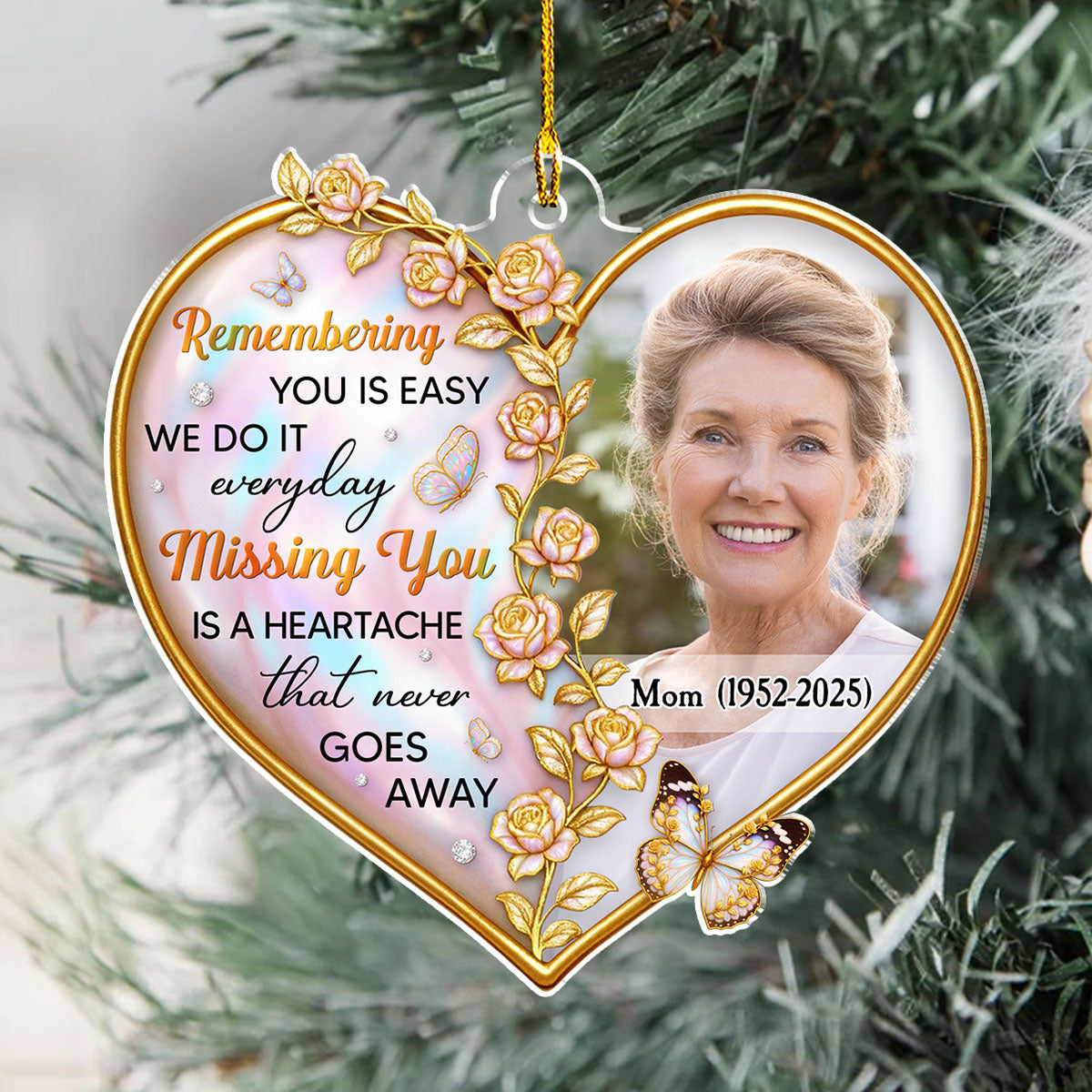 Custom Photo Memorial Christmas Ornament, Sympathy Keepsake • Remembering You Is Easy - Personalized Acrylic Ornament