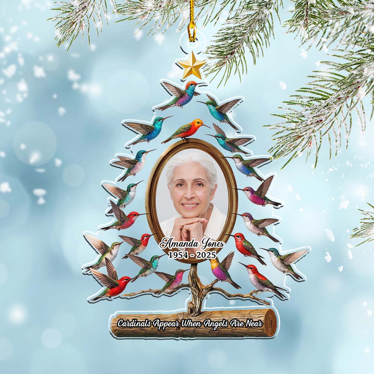 Custom Photo Memorial Christmas Ornament, Sympathy Keepsake • Hummingbird - Personalized Acrylic Ornament